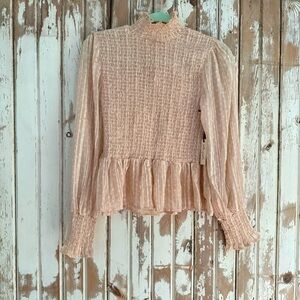 Liberty Love blouse, peachy tan color, long sleeves, Small, NWT
